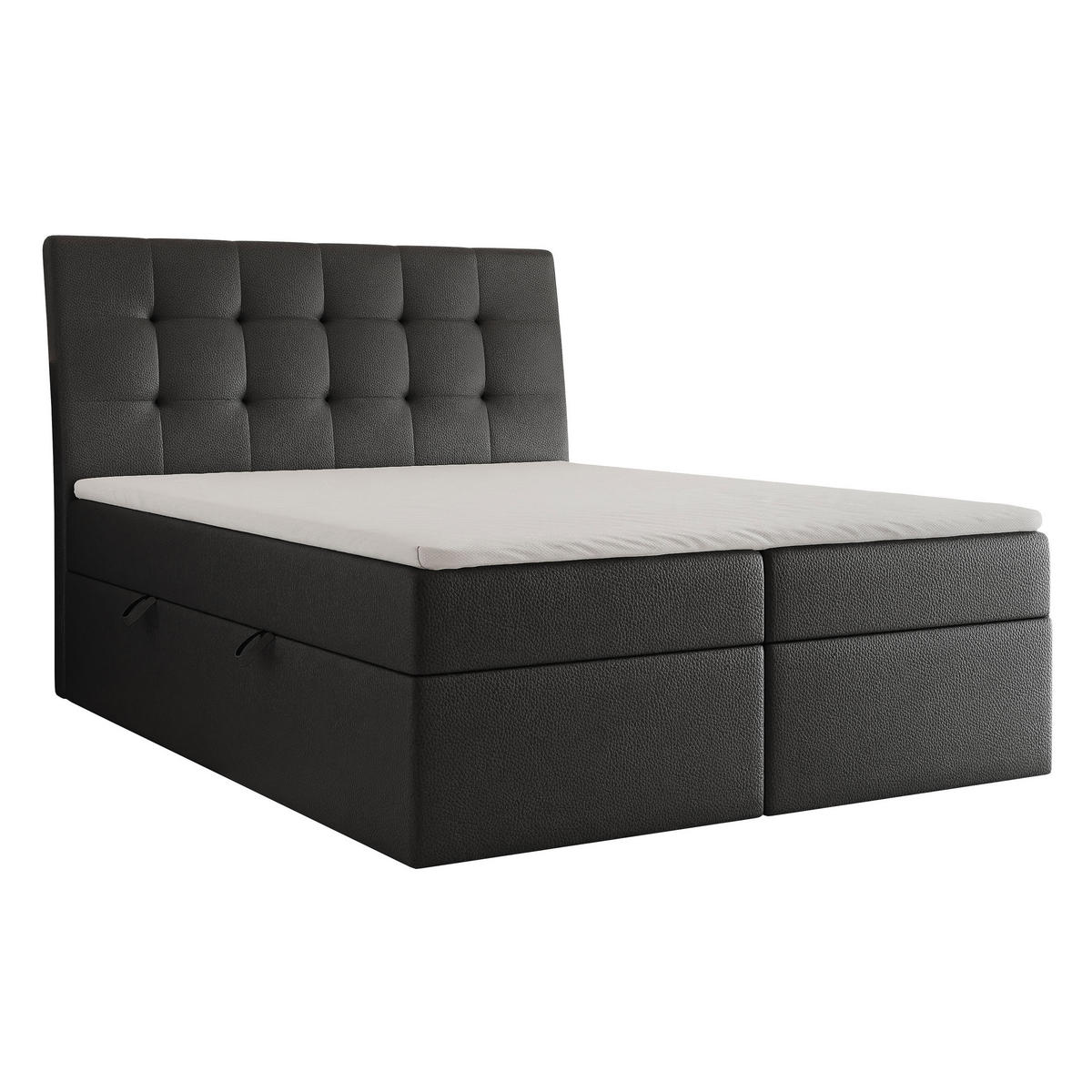 BOXBETT BAILEY 200/200 cm mit Matratze und Topper, Schwarz - Schwarz, Textil/Metall (200/200cm) - Idohome