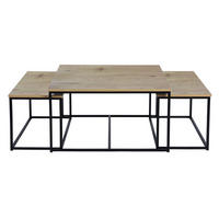 SATZTISCH 3er-Set modern industriell - Eichefarben/Schwarz, Holz/Metall (80/80/45cm) - Urban Meuble