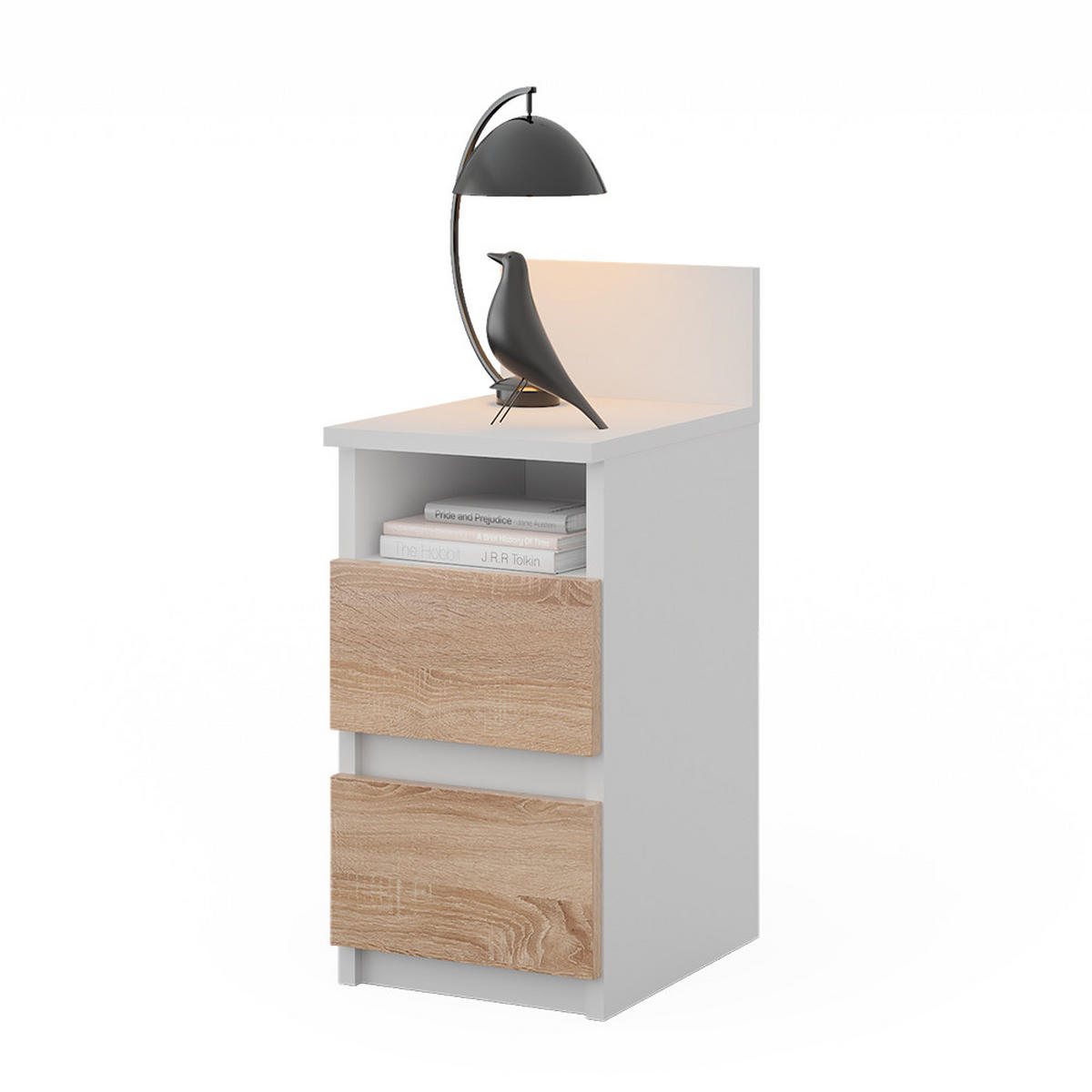 NACHTTISCH Monty Weiß/Sonoma 25 x 59.1 cm mit 2 Schubladen - Weiß/Sonoma Eiche, Holzwerkstoff (25/59.1/32.3cm) - Vicco