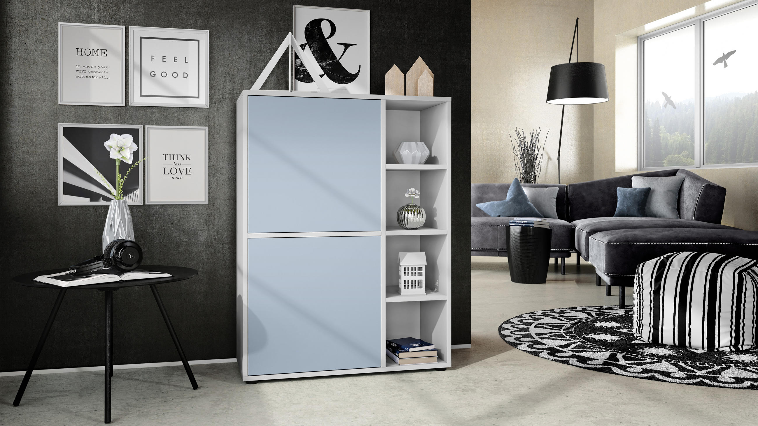 HIGHBOARD Cuba Türen in Denim matt - Pastellblau, Holzwerkstoff (79/105.5/35.5cm) - Vladon