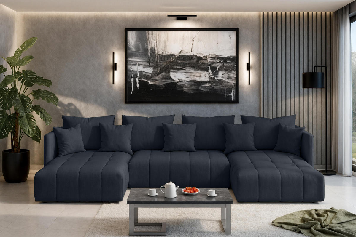 WOHNLANDSCHAFT Mersino Grau 353/180/83 cm – Wohnlandschaft fürs Wohnzimmer - Schwarz/Grau, Kunststoff/Textil (353/83/180cm) - AX Living
