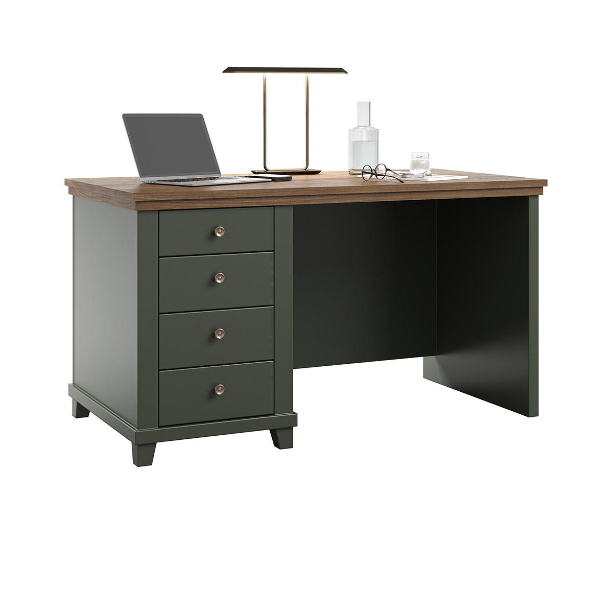 SCHREIBTISCH Martin Grün und Holz - Grün, Holzwerkstoff (70/140/77cm) - Petits-meubles