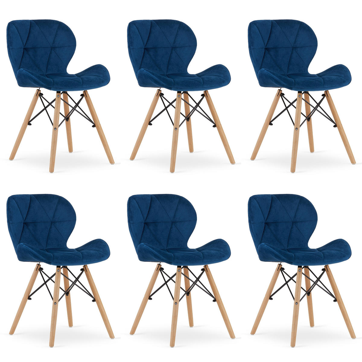 STUHL AMATRICE 6-er Set, Blau, mit Samtstoff gepolstert - Blau, Holz/Textil (48/74/53cm) - Komodee