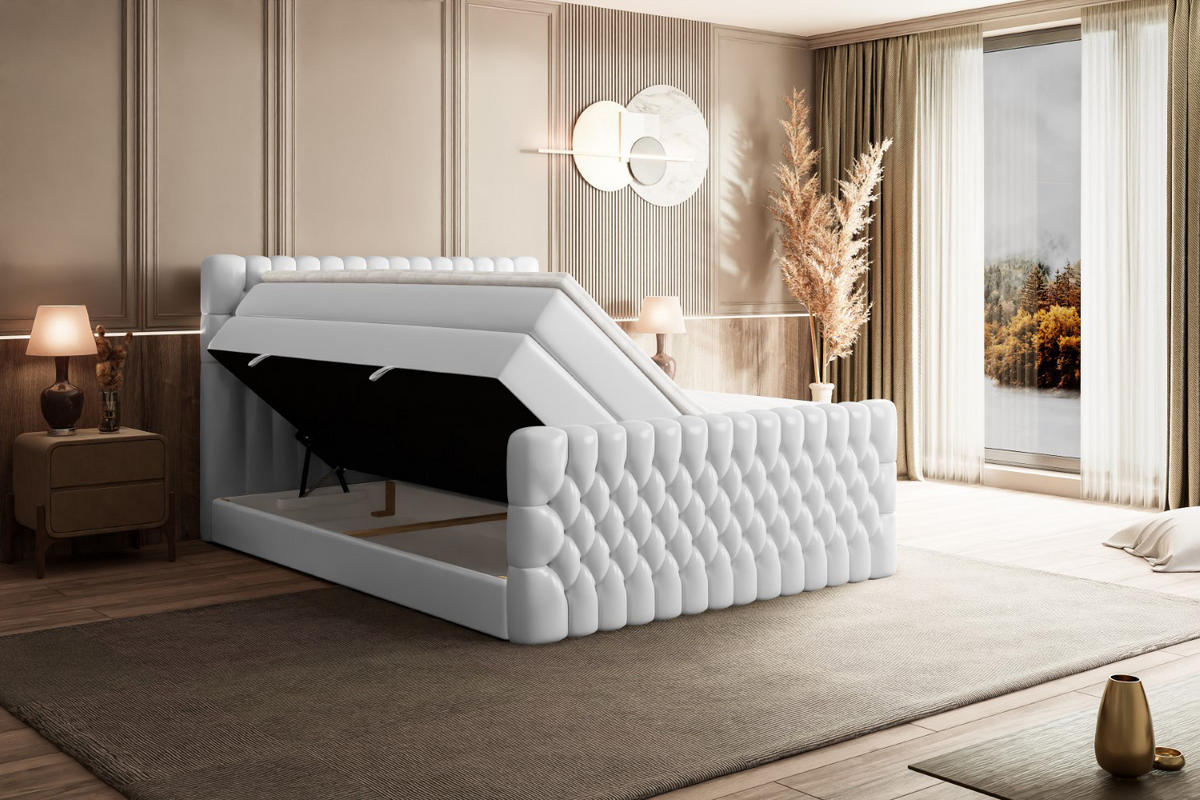 BOXSPRINGBETT SERENE-Z KING - 180 x 200 - H3/H4 - Weiß Hochglanz - Weiß Hochglanz, Holzwerkstoff (180/200cm) - ALTDECOR