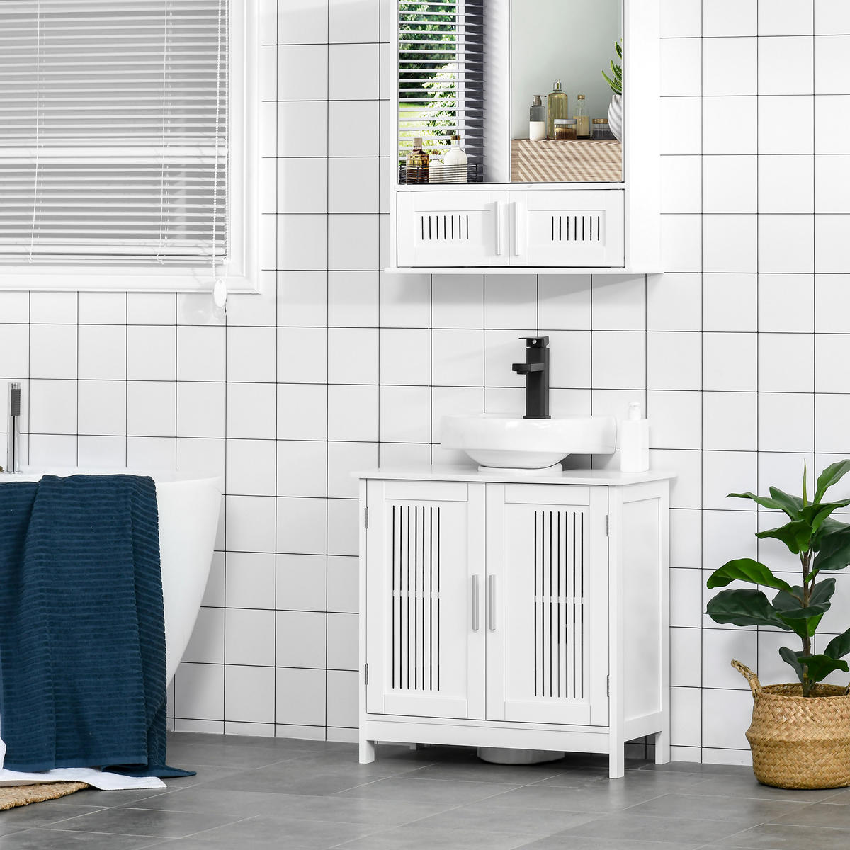 BADEZIMMER Unterschrank für Waschbecken 60/30/60 cm Weiß - Weiß, Kunststoff (60/60/30cm)