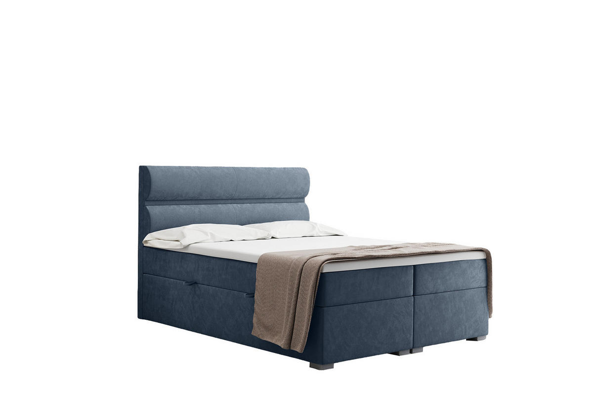 BOXBETT Mit Bettkasten, Matratze Und Topper VERA Stoff Riviera 140x200 cm Hellblau H2-Pocket - Hellblau, Holz/Holzwerkstoff (140/200cm) - Kaiser Möbel