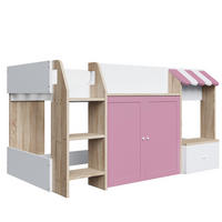HAUSBETT 90/200 cm DE-01480, in Rosa, mit offenem Stauraum und Kletterleiter - Pink, Holz (90/200cm) - ComfortXL