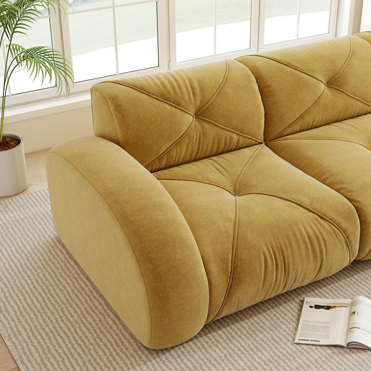 MODULARES 2-Sitzer-Sofa mit Hocker, rahmenloses Design und 32D-Schaumstoff, Gelb - Gelb, Textil (204/76/171cm) - Redom