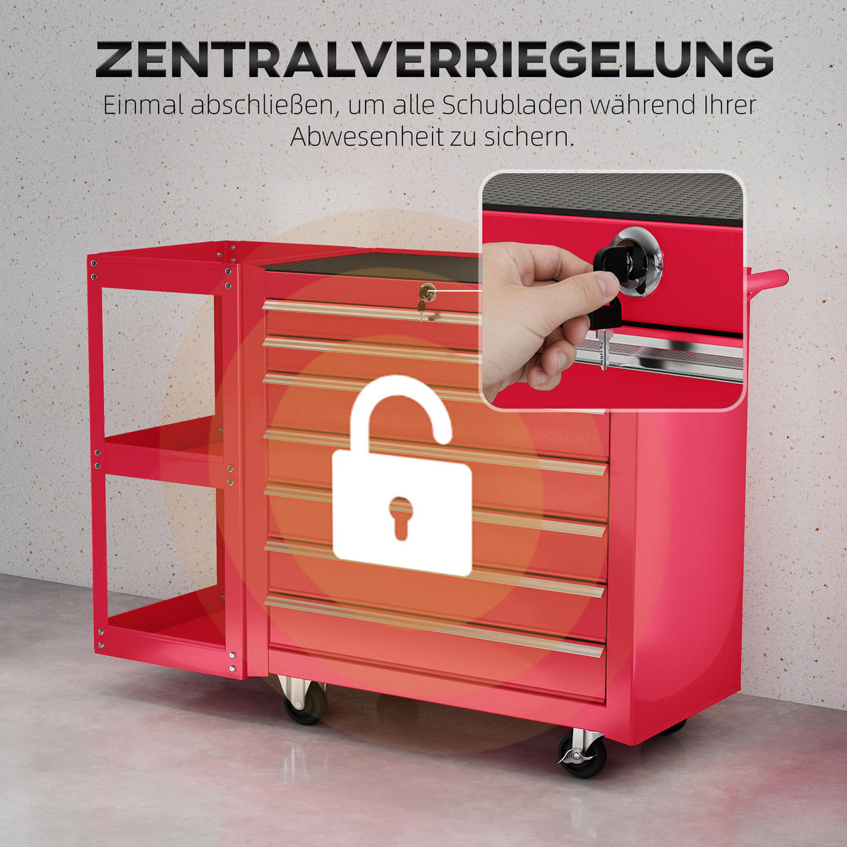WERKSTATTWAGEN Stahl EVA Rot - Rot, Metall (33.5/75/96cm) - HOMCOM