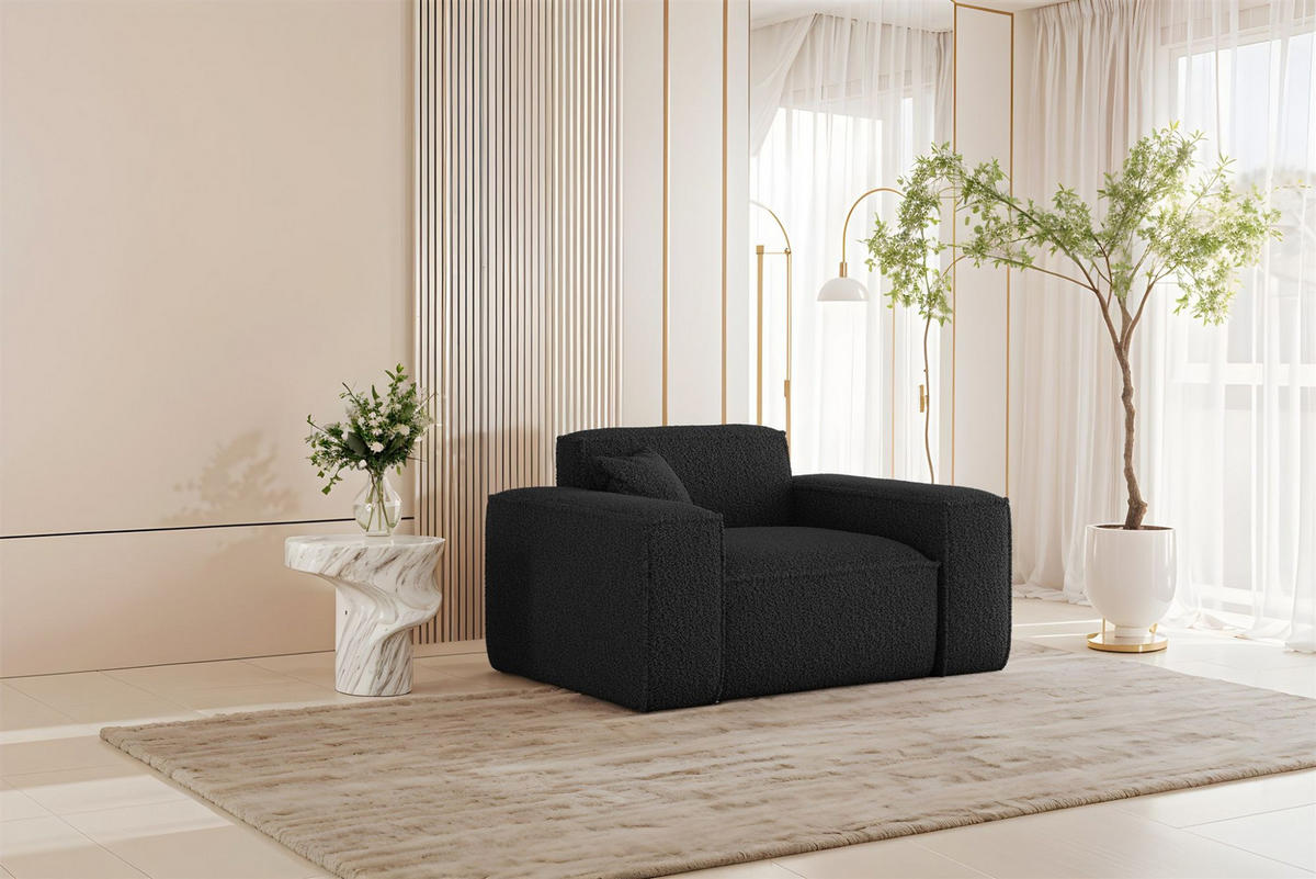 SOFASET Celes Premium 3-2-1 In Sven - Schwarz, Holzwerkstoff/Textil (218/73/90cm) - Fun Möbel