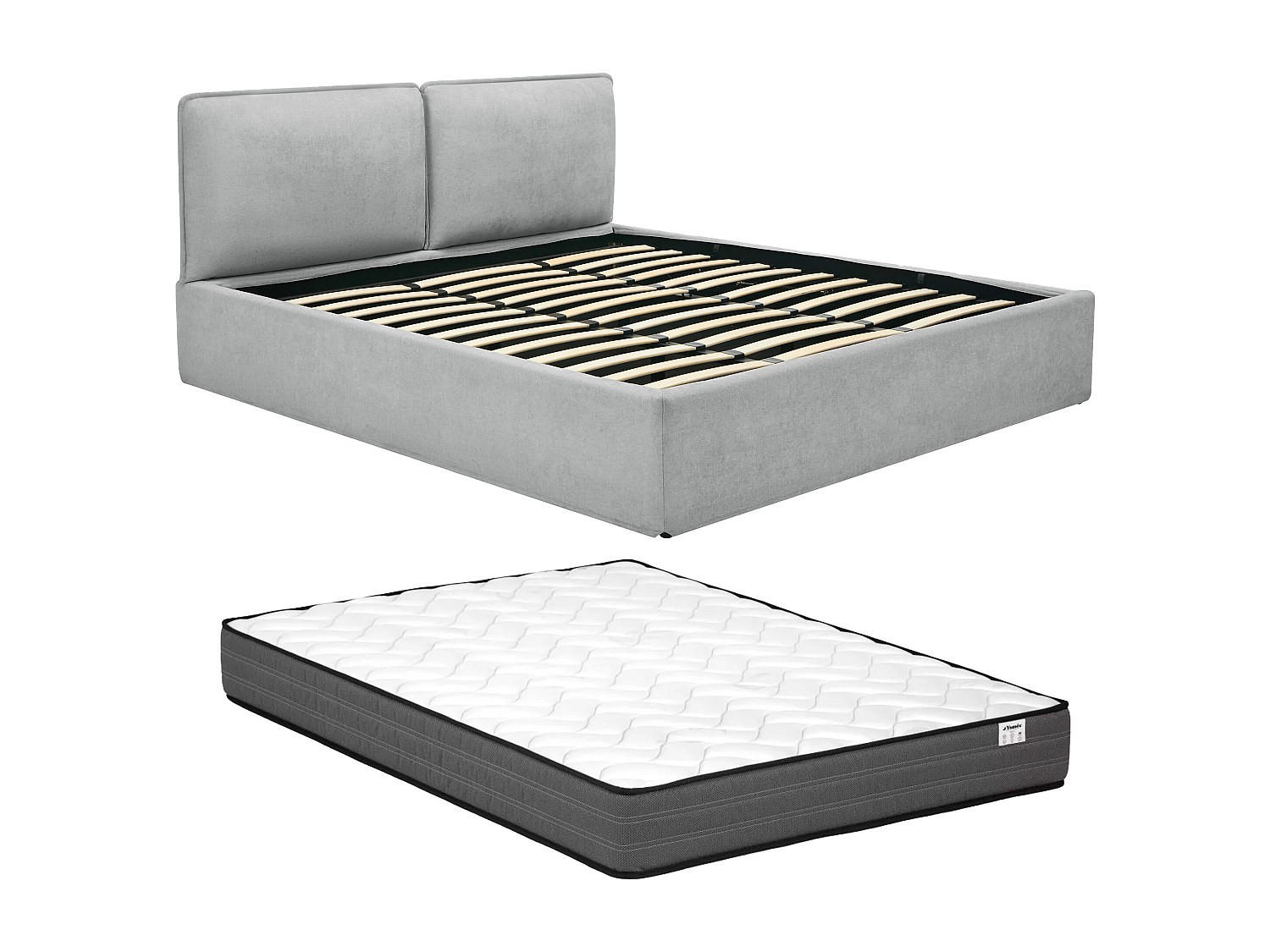 BETT mit Bettkasten - 2 Personen - stoff - hellgrau Tenese - Weiß, Textil (180/200cm) - Vente-Unique