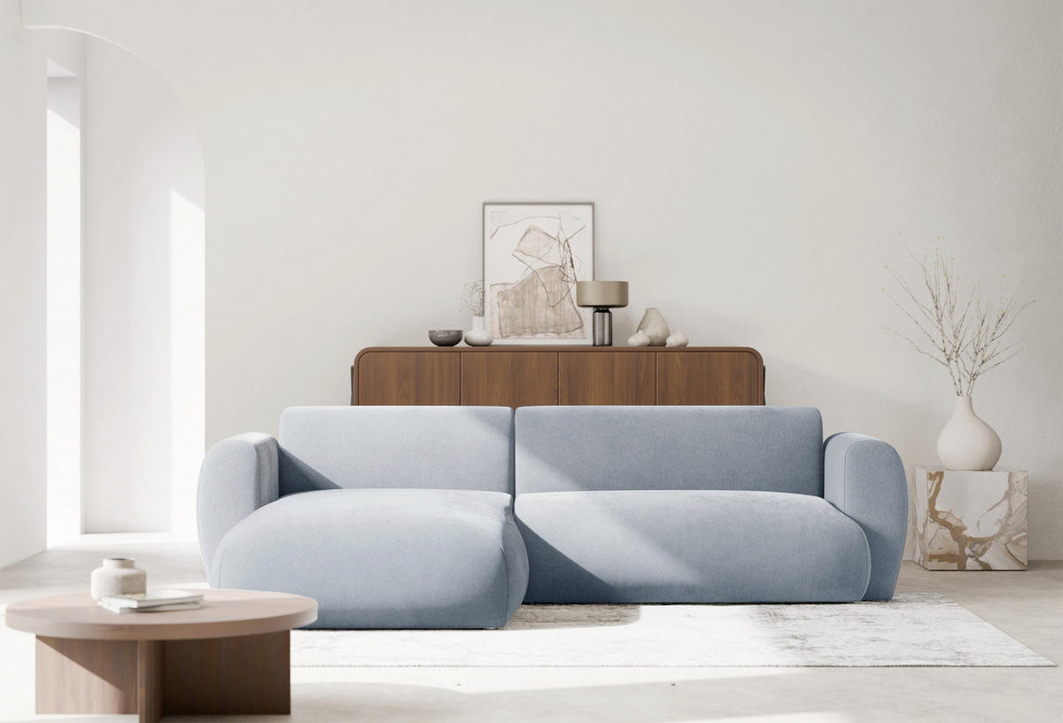ECKSOFA Emia Hellblau links - Schwarz/Hellblau, Kunststoff/Textil (262/156cm) - Selsey