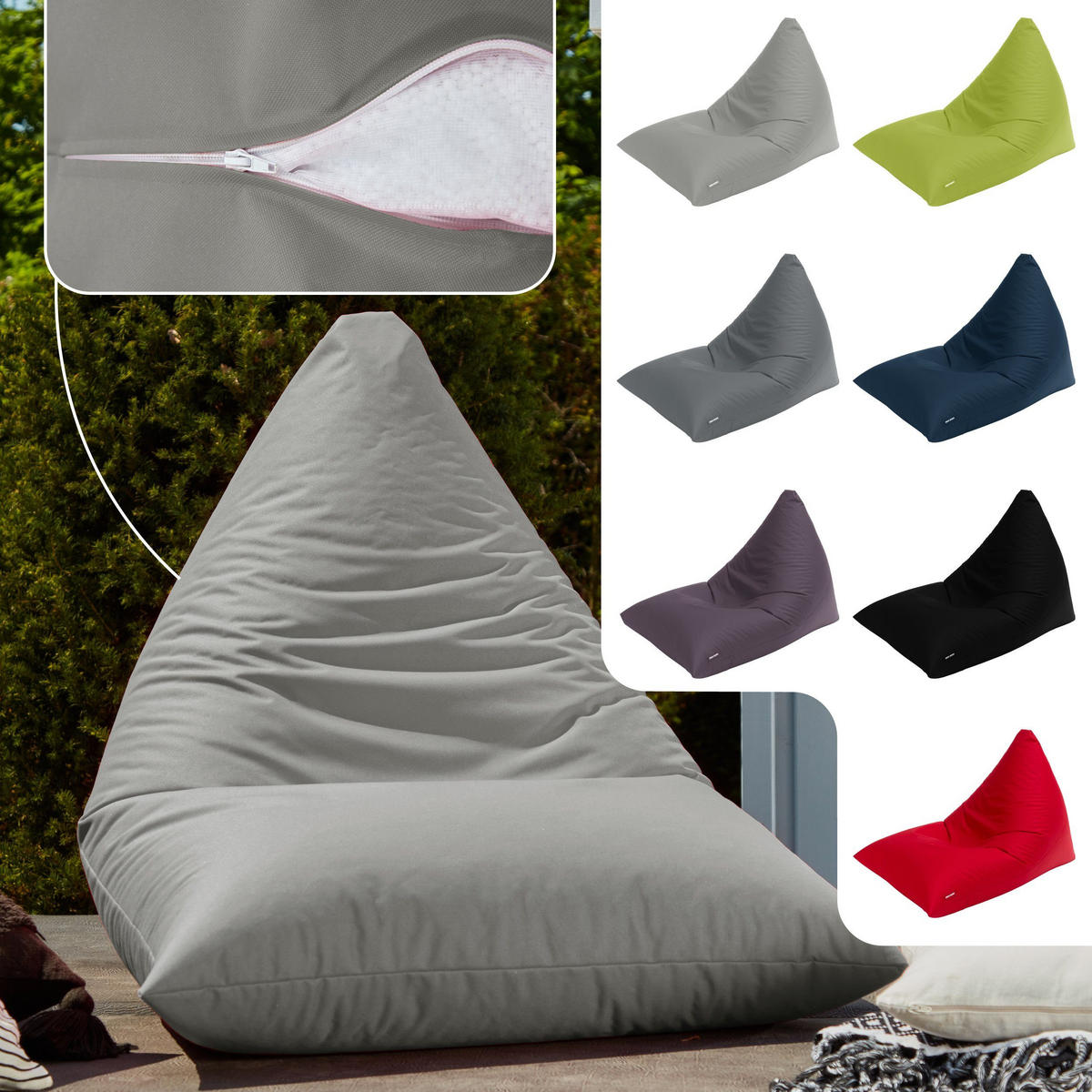 OUTDOOR SITZSACK Triangle 150x100x100cm - Hellgrau, Textil (100/100/150cm) - Green Bean