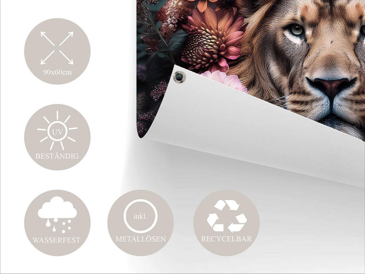 GARTEN-POSTER 90x60 cm Gartendeko: Vintage Löwe - Braun, Kunststoff (90/60/2cm) - artissimo