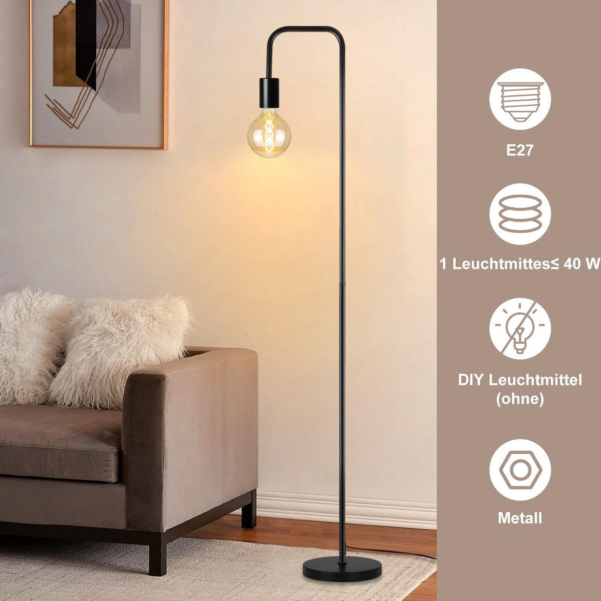 STEHLAMPE Yancey 157/28.5/28.5cm - Schwarz, Metall (157/28.5/28.5cm) - Nettlife