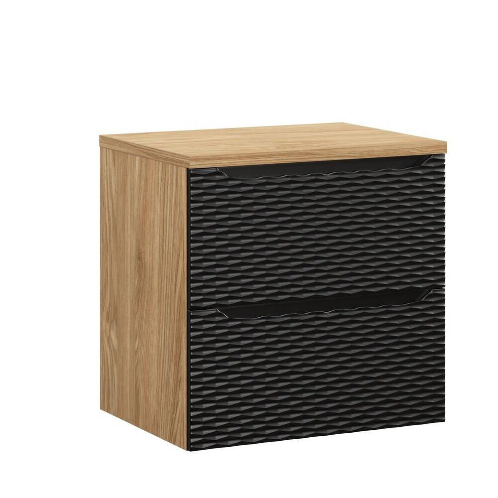 WASCHBECKENUNTERSCHRANK 60 cm 2 Teile - Ocean Black O BM453 in Schwarz / Geölter Eiche - Schwarz, Holz (60/57/46cm)