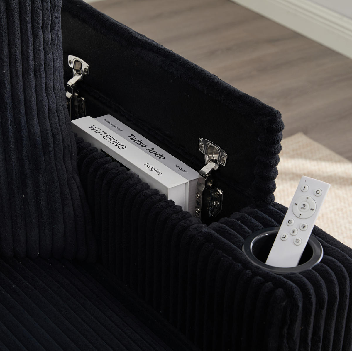 SCHLAFSOFA 129/170/70 cm aus Cord mit LED-Beleuchtung und USB-Anschluss Schwarz - Schwarz, Textil (170/70/129cm) - Modenvie