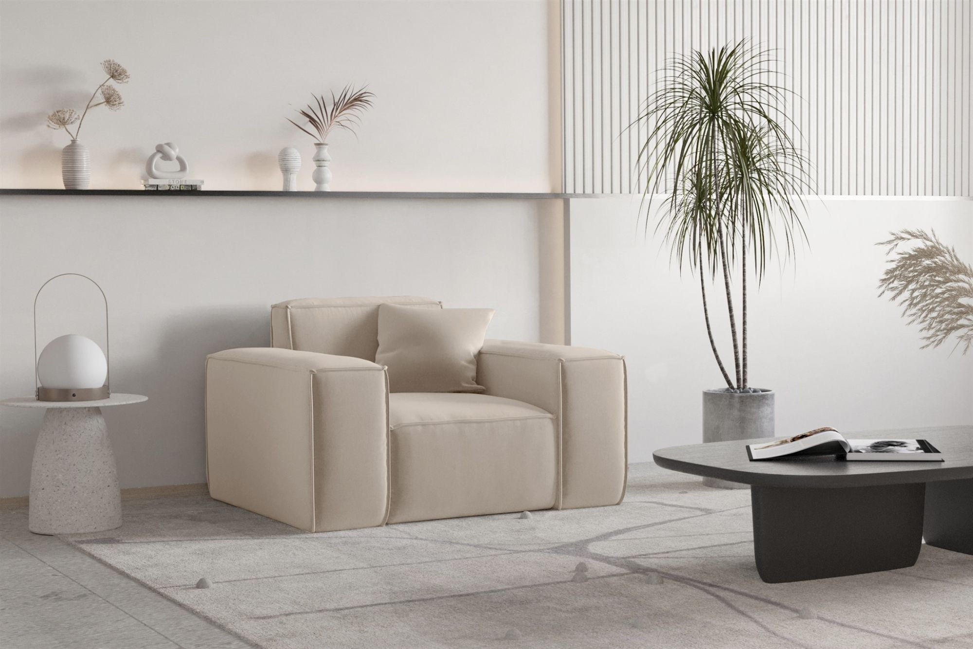 SESSEL Celes Premium Opera Velvet - Sandfarben, Holzwerkstoff/Textil (121/73/88cm) - Fun Möbel
