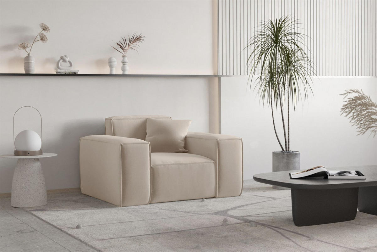 SESSEL Celes Premium Opera Velvet - Sandfarben, Holzwerkstoff/Textil (121/73/88cm) - Fun Möbel
