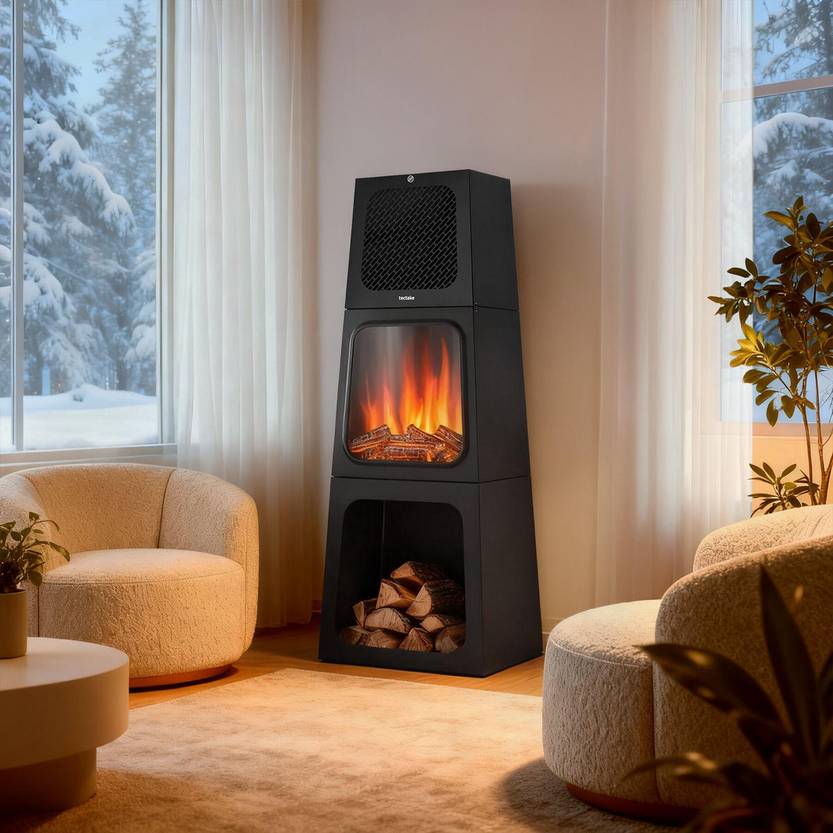 ELEKTROKAMIN Soleil,integriertes Thermostat,schwarz - Schwarz, Metall (45/120/35cm) - tectake