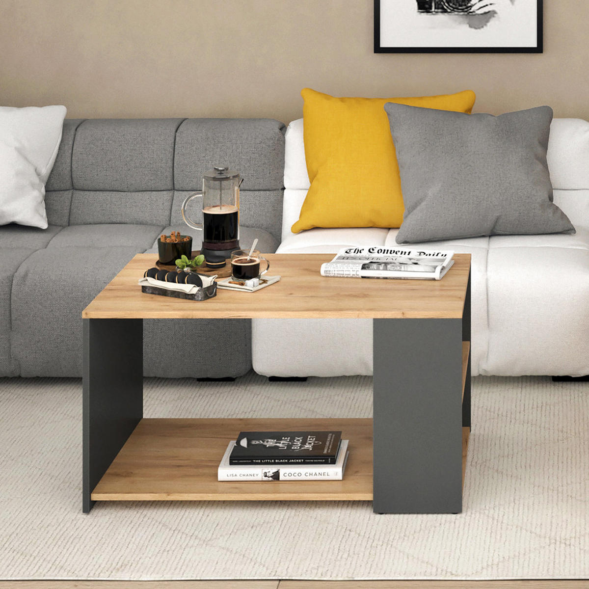 COUCHTISCH Dario Anthrazit 90 x 59 cm - Anthrazit/Eiche Wotan, Holzwerkstoff (59/90/48.1cm) - Vicco