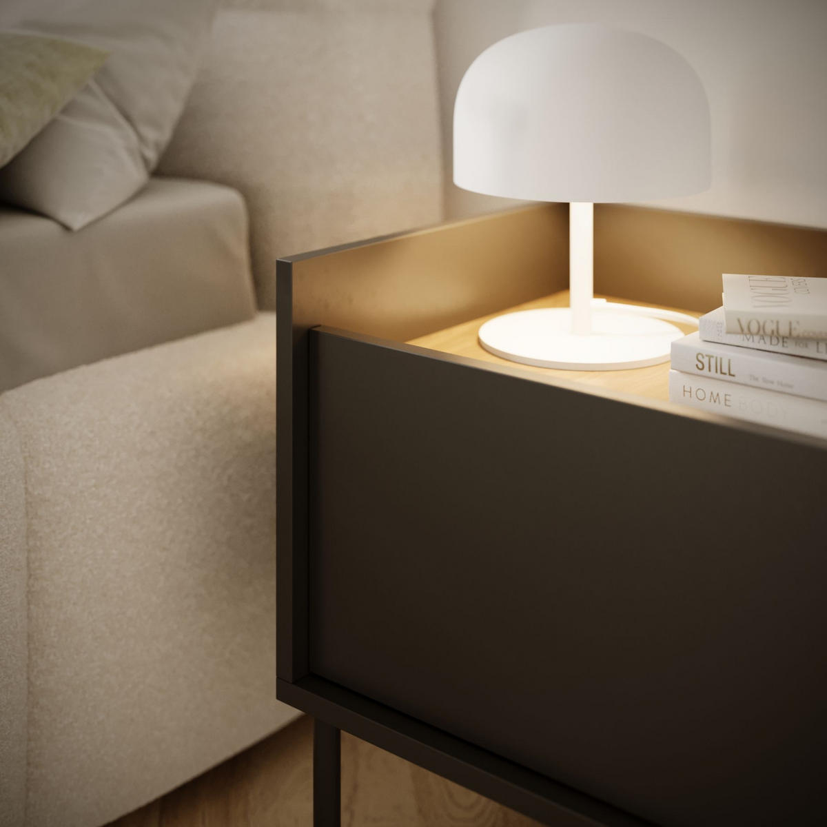 NACHTTISCH Tovi Schwarz / Holzoptik Nussbaum 50 cm - Schwarz, Holzwerkstoff/Metall (48.2/48.5/36.4cm) - Selsey