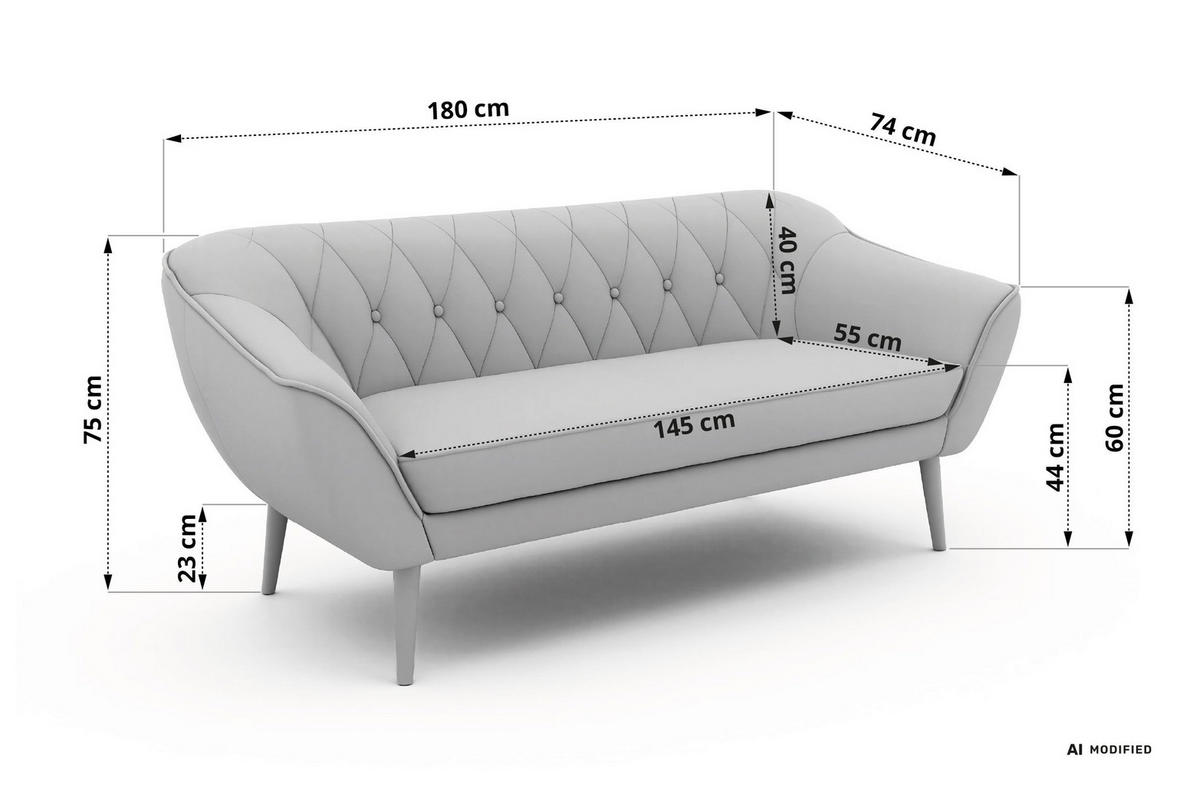 SEDACÍ SOUPRAVA PIRS 3+3 - Šedá Strukturovaná látka - Bílé nohy - šedá/bílá, kompozitní dřevo/textil (180/75/74cm) - MKS