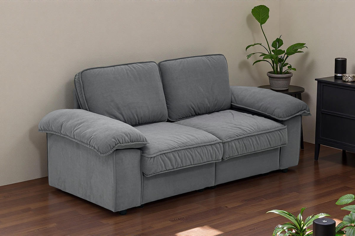 SOFA mit Stauraum und Taschenfederkern 61 cm Sitztiefe 201/91/89 cm Grau - Grau, Textil (91/89/201cm) - Redom