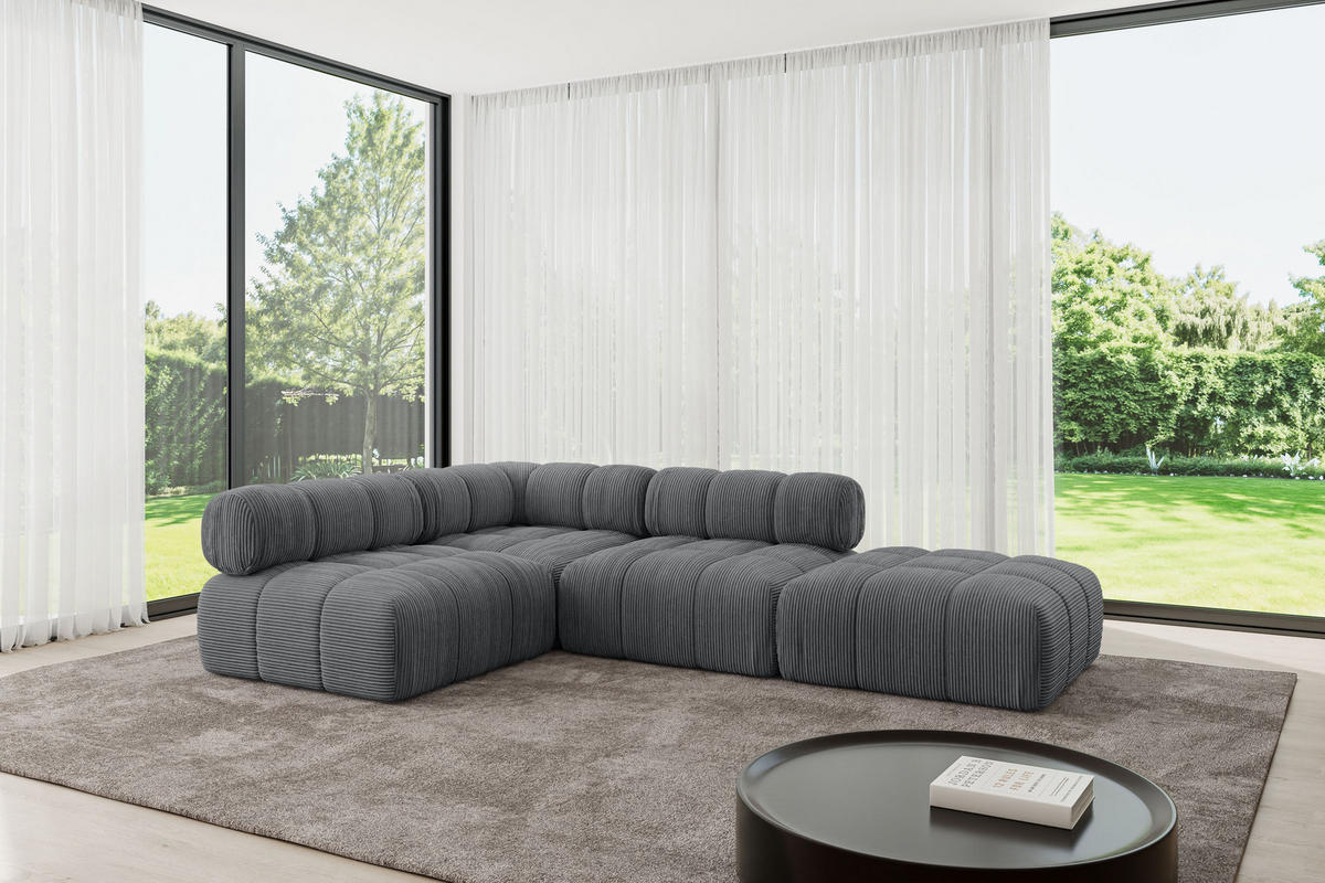 ECKSOFA modulares Sofa Favio-L1 - 285x190x70 cm Dunkelgrau Cord - Dunkelgrau, Holzwerkstoff/Textil (285/190cm) - ALTDECOR