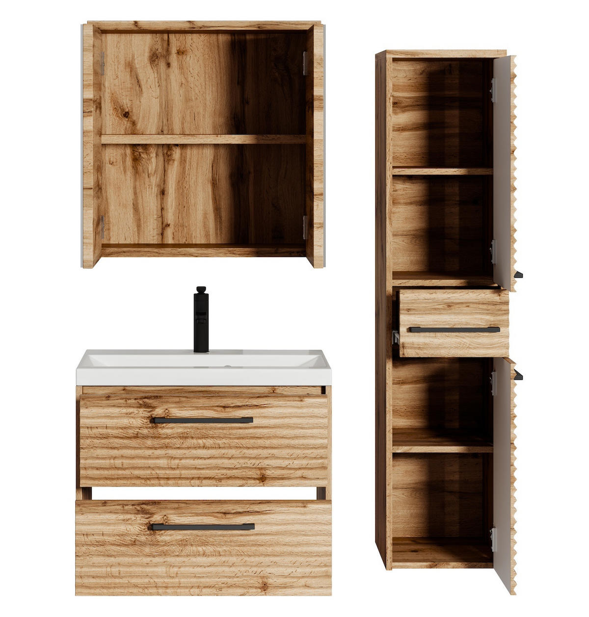 BADMÖBEL-SET Etna 4 Teile Eiche - 60 x 35 x 51 cm - Eichefarben, Holz (60/51/35cm) - Badplaats