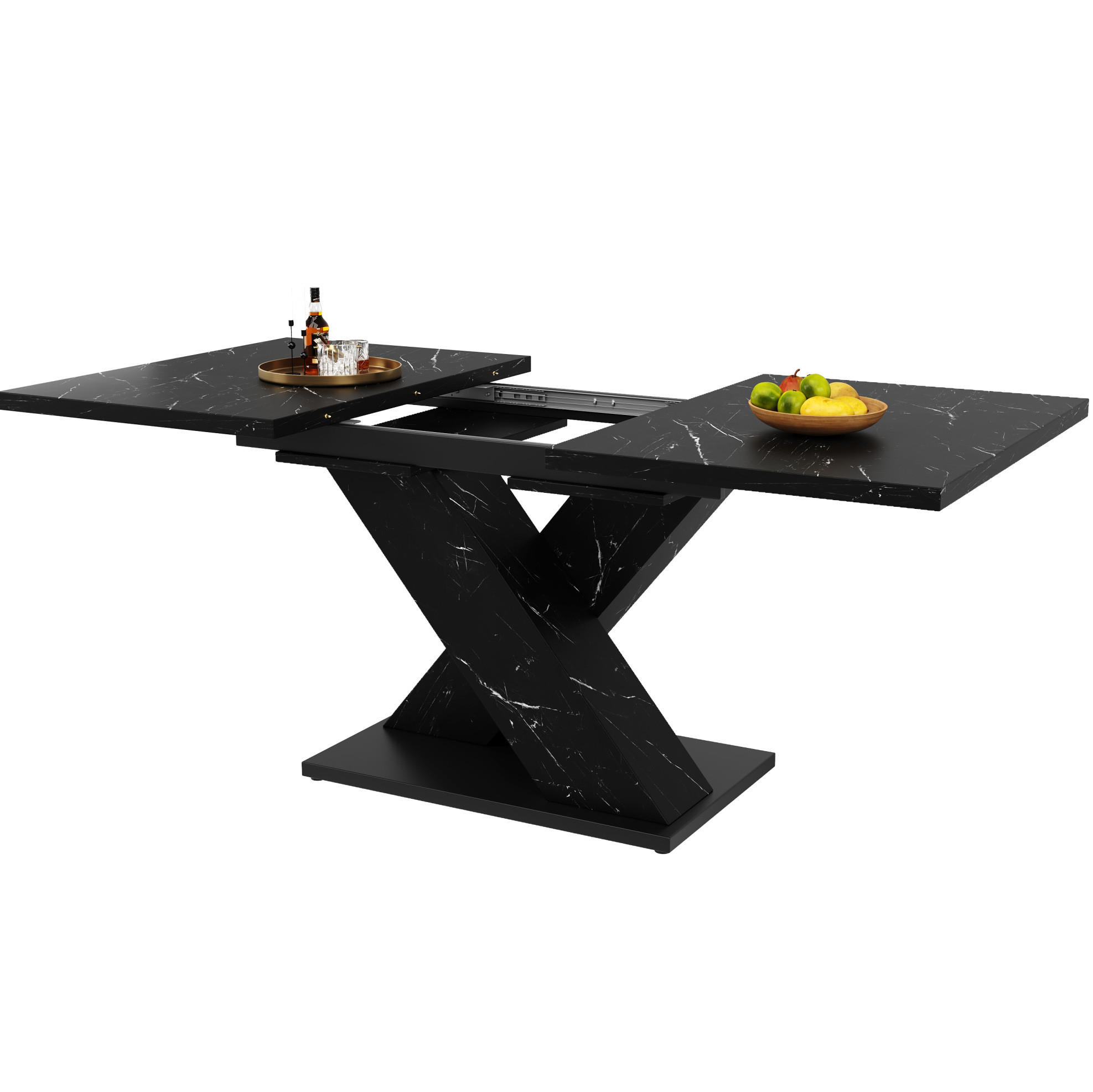 BLAGOVAONSKI stol 119,5(158,5)/80/75 cm crni od MDF-a na izvlačenje s X postoljem - crna, drvni materijal (119/80/75cm) - OKWISH