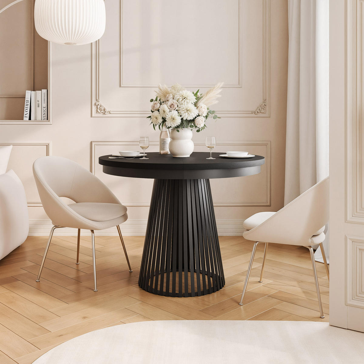 AUSZIEHTISCH AUREA 100-180/75 cm, Schwarz - Schwarz, Holzwerkstoff/Metall (100/100/75cm) - Idohome