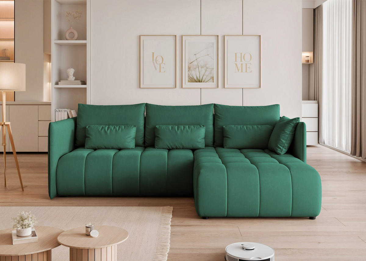 ECKSOFA CLEO mit Schlaffunktion und Bettkasten Grün - Grün, Holzwerkstoff/Kunststoff (245/180cm) - Idohome