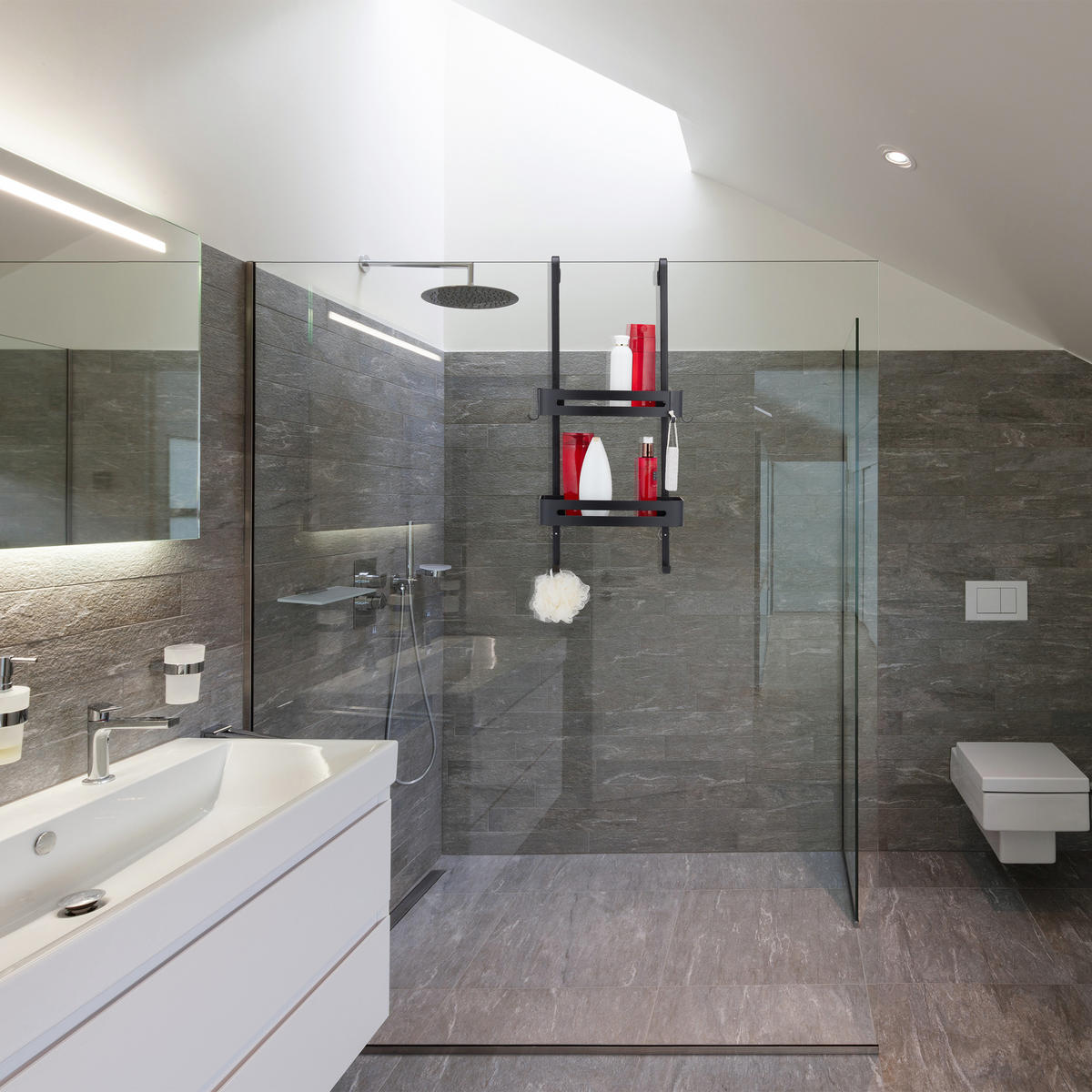 DUSCHABLAGE - Schwarz, Metall (33/72.5/23cm) - Relaxdays