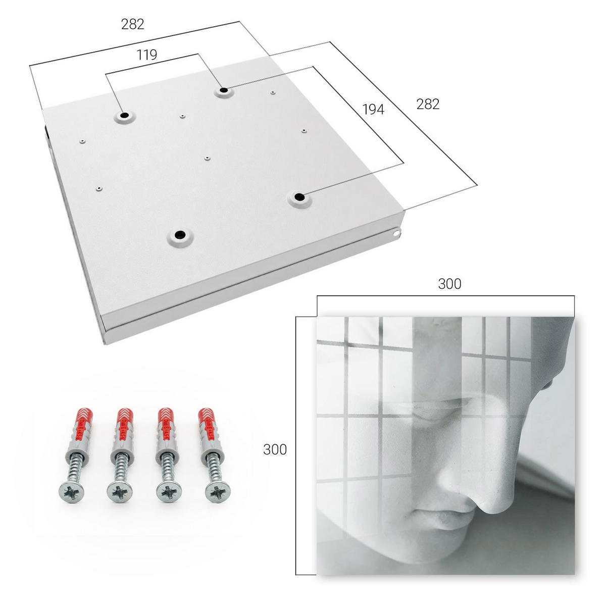 SCHLÜSSELBOX Weiß 30x30 cm – Türöffnung nach rechts - Klassischer Frieden - Weiß, Metall (30/30/5cm) - TULUP