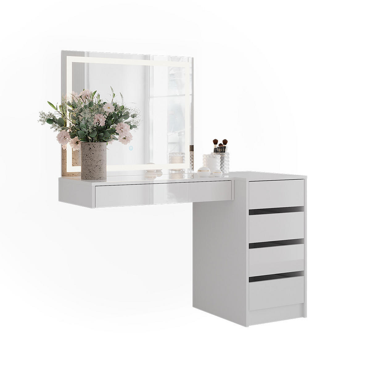 SCHMINKTISCH Sherry Weiß/Weiß Hochglanz 120 cm 3 Teile - Weiß Hochglanz, Holzwerkstoff (120/76/50.1cm) - Vicco