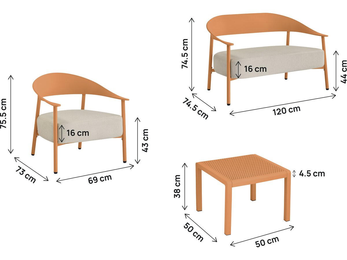 LOUNGEGARNITUR Céora 4-Sitzer Orange - Orange, Metall - Habitat Garten