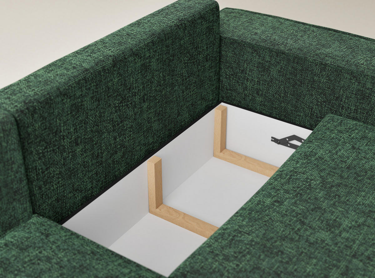 ECKSOFA MIT SCHLAFFUNKTION Tonga Dunkelgrün Chenille-Stoff - Dunkelgrün/Schwarz, Holz/Holzwerkstoff (105/225cm) - Maison de Reve