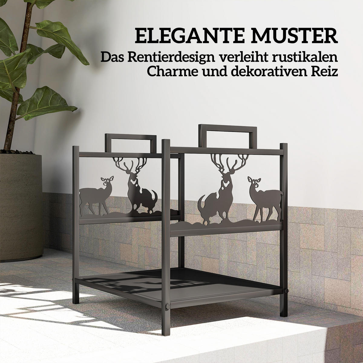 KAMINHOLZREGAL für innen 42,5 x 33,5 x 43 cm Brennholzregal Kaminholzständer - Schwarz, Metall (33.5/43/42.5cm) - Outsunny