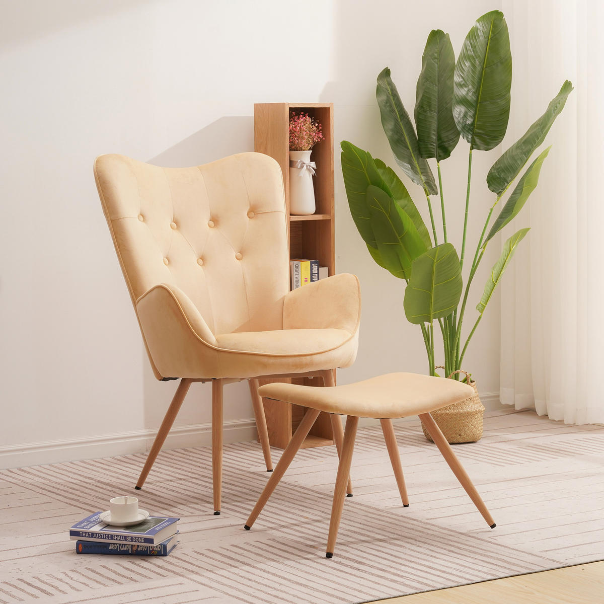 RELAXSESSELSET YORK Samt Bezug mit Hocker, Beige - Beige, Metall (67/100/48cm) - Albatros