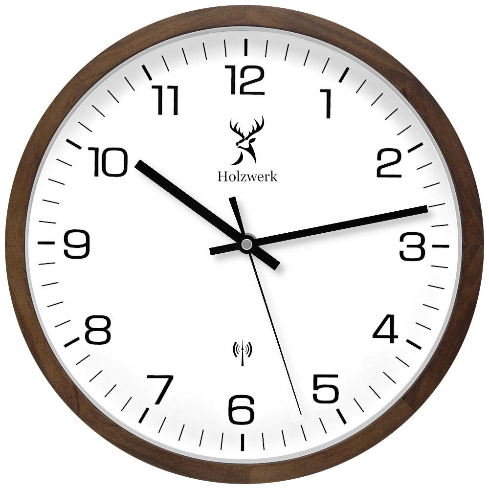 WANDUHR Holz Designer FELSBERG (FUNK) Loft Wand Uhr, braun, weiß - Dunkelbraun/Schwarz, Glas/Holz (30/30/4.2cm) - Holzwerk