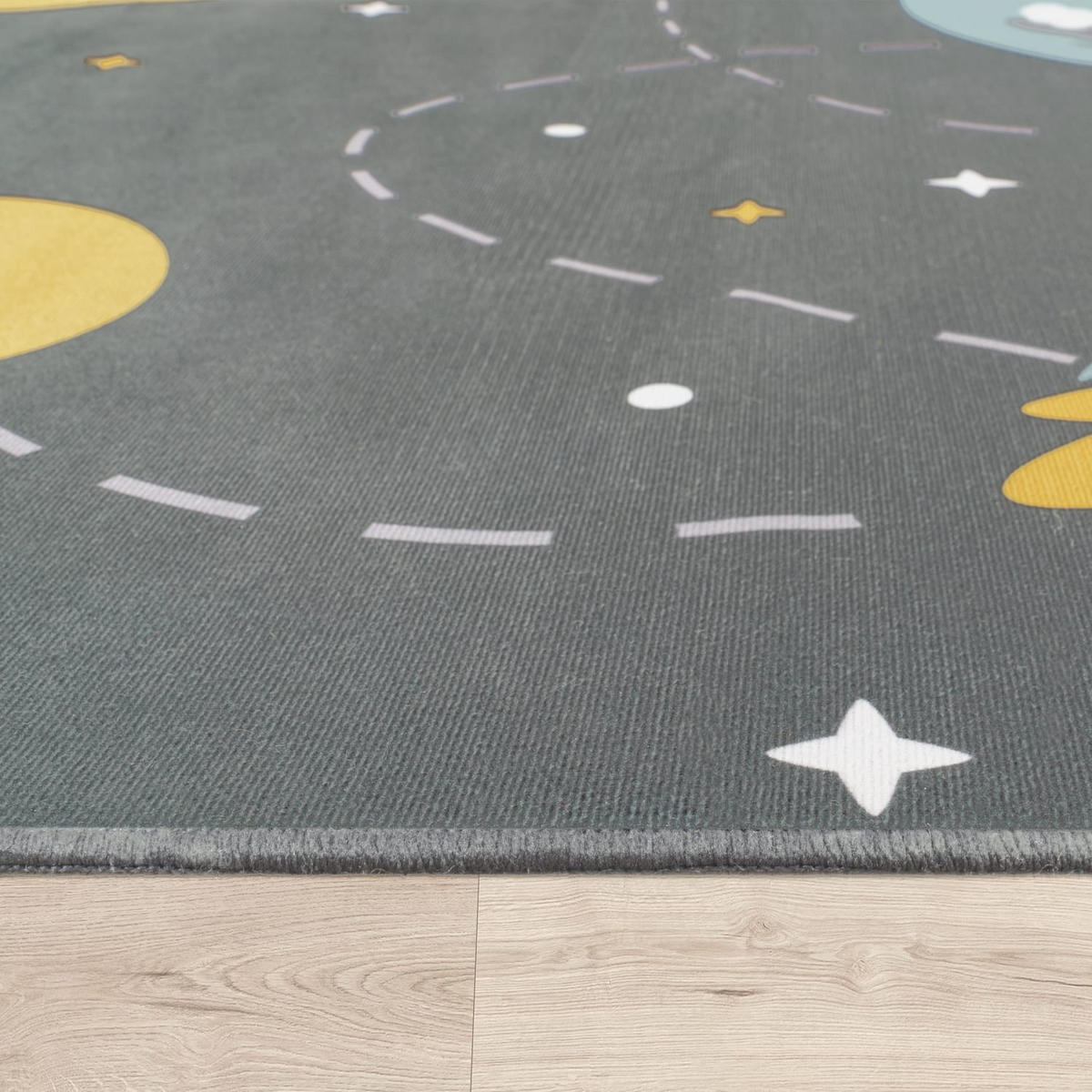 KINDERTEPPICH Waschbar, mit Raketen-Motiv, Grau, 200 x 200 cm - Grau, Textil (200/200cm) - KADIMA DESIGN