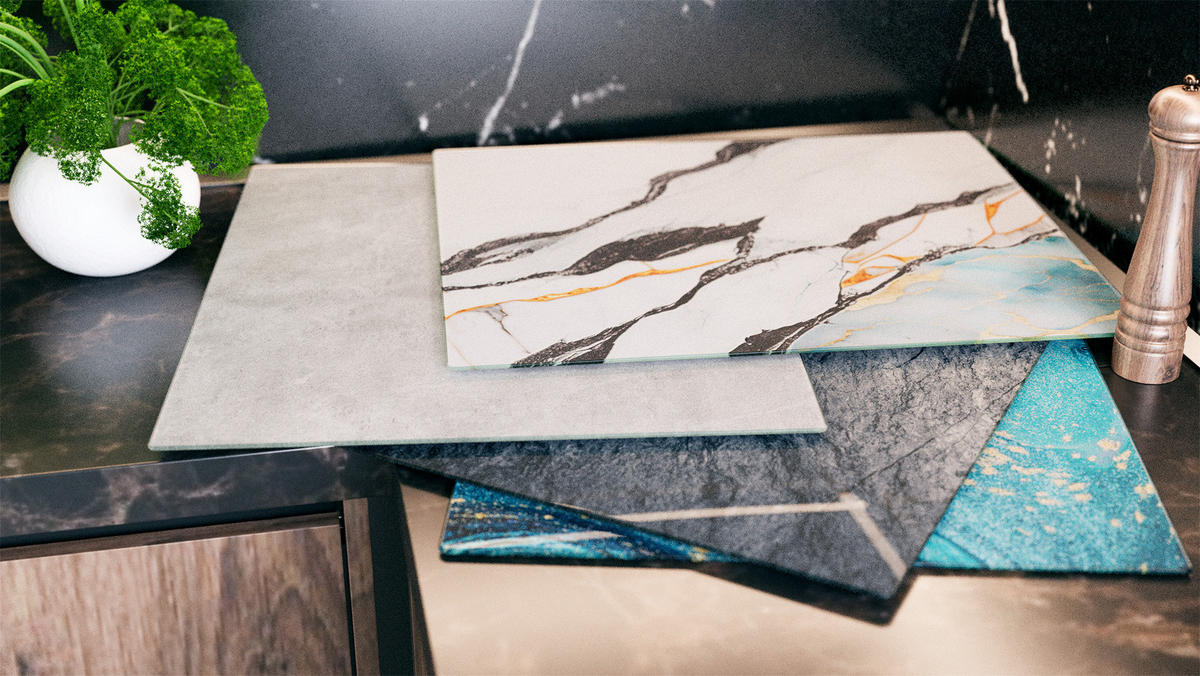 GLAS Herdabdeckplatte Schneidebrett SCHWARZ CLASSIC BLACK 52x60 cm Multi-Platte Arbeitsplatte Herdschutz - Schwarz, Glas (60/52/0.4cm) - ALLboards