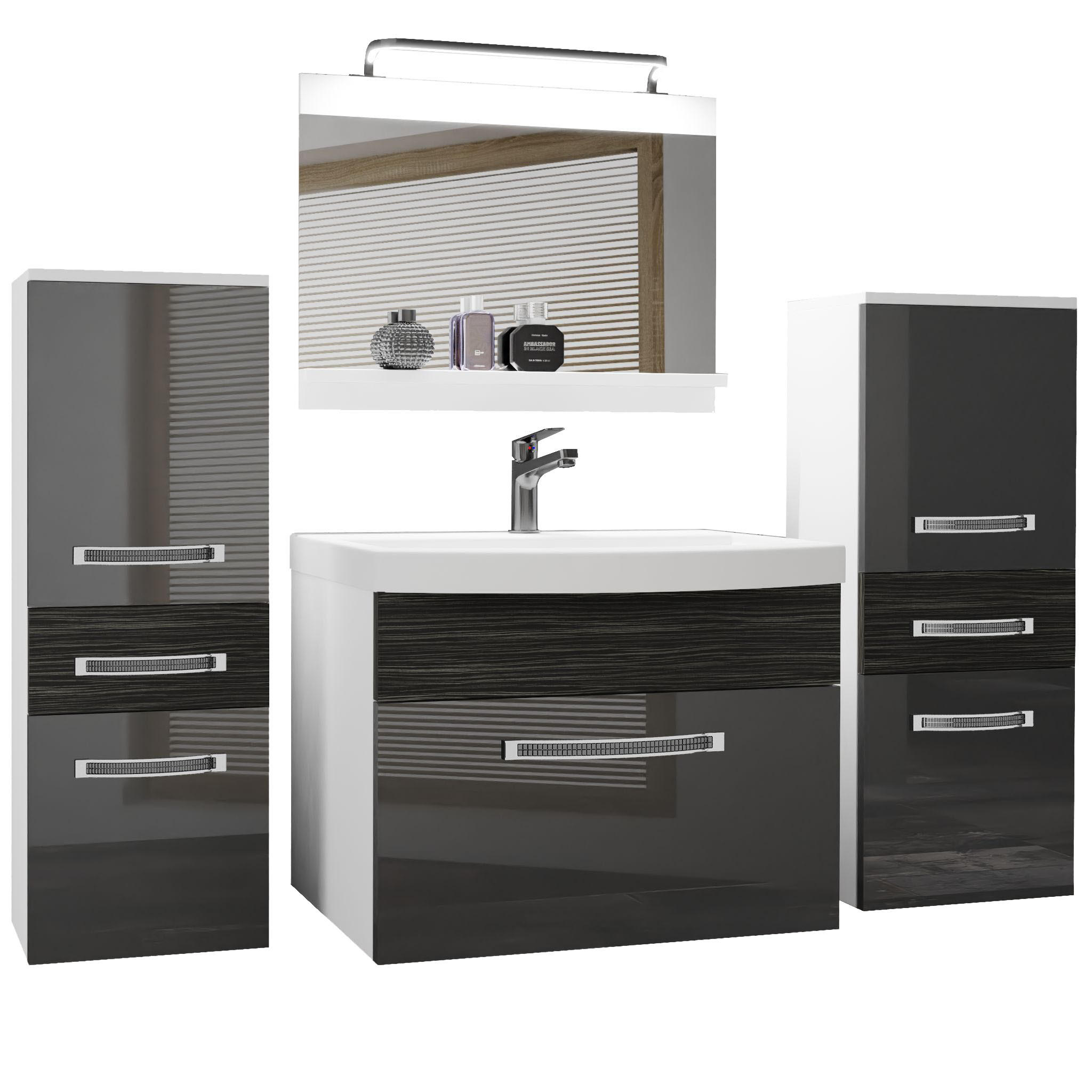 BADMÖBEL Badezimmer Silber Ebenholz Glänzend Matt - Silberfarben, Holz (140/81/40cm) - B BELINI GROUP