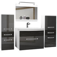BADMÖBEL Badezimmer Silber Ebenholz Glänzend Matt - Silberfarben, Holz (140/81/40cm) - B BELINI GROUP