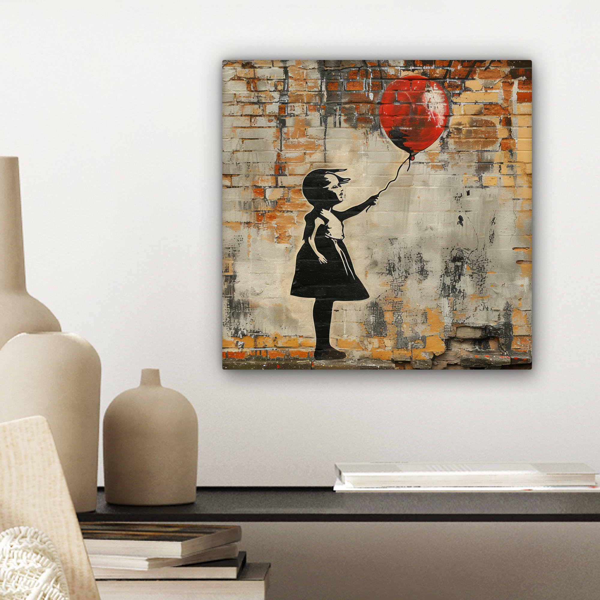 LEINWANDBILD Graffiti - Banksy - Mädchen - Straßenkunst 20x20 cm - Sandfarben, Textil (20/20cm) - MuchoWow