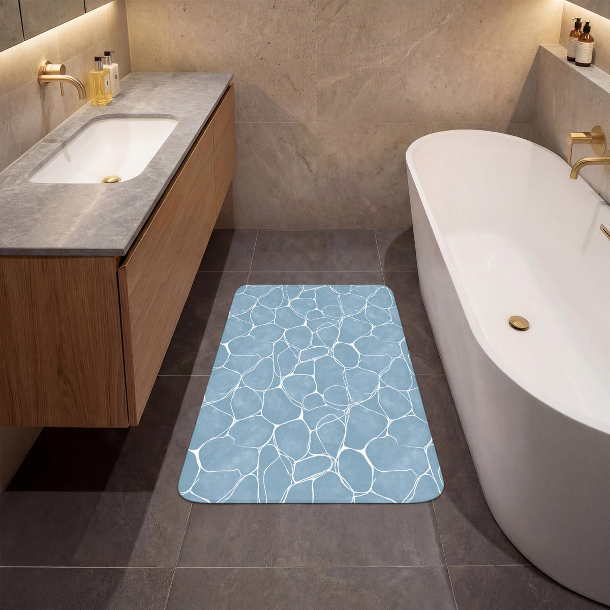 BADEMATTE Organisch - Muster - Blau 60x90 cm - Hellblau, Kunststoff/Textil (60/90cm)