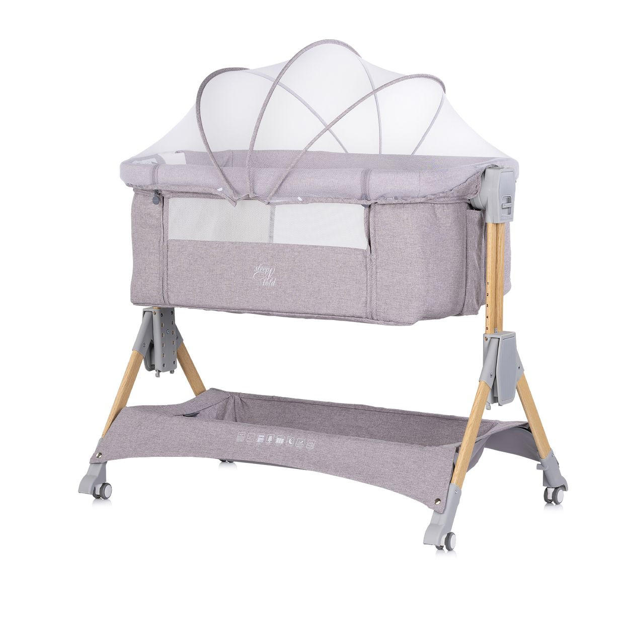 BEISTELLBETT Sleep´n Fold hellgrau 98 x 66 cm, Schwingfunktion, Wickelauflage, Anti-Reflux, Moskitonetz - Grau, Metall (48/81cm) - Chipolino