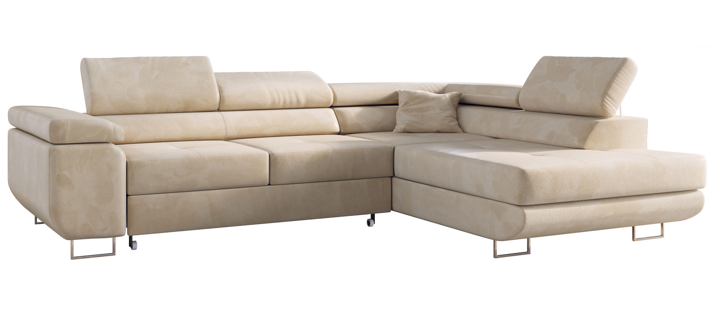 ECKSOFA GUSTAW L Beige Velvet Rechts Seite - Beige/Silberfarben, Textil/Metall (275/205cm) - MKS