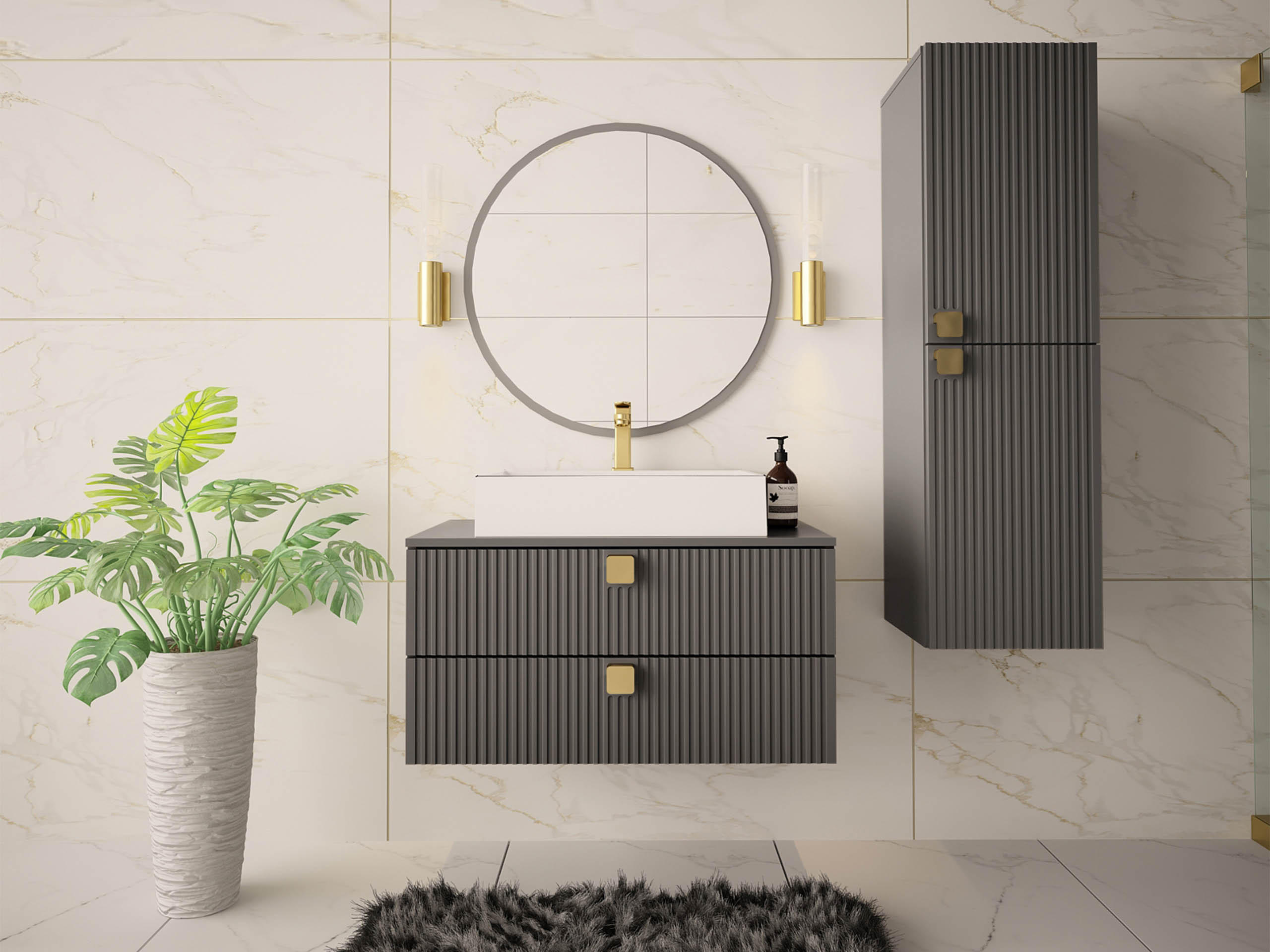 BADMÖBEL-SET Gariano III - Goldfarben/Grau, Holzwerkstoff/Kunststoff (80/42/46cm) - MIRJAN24